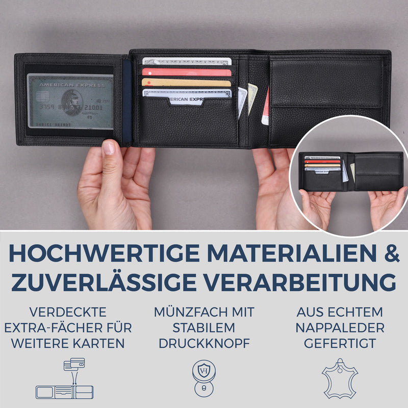 Geldbörse mit RFID-Schutz & 13 Kartenfächer (Genarbt)