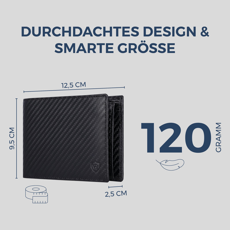 Geldbörse mit RFID-Schutz & 13 Kartenfächer (Carbon)