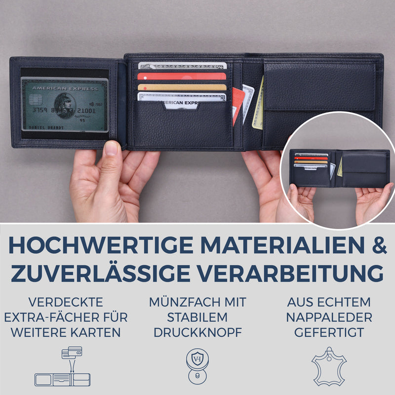 Geldbörse mit RFID-Schutz & 13 Kartenfächer (Genarbt)