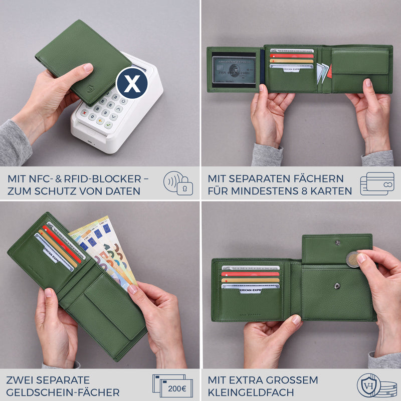 Geldbörse mit RFID-Schutz & 13 Kartenfächer (Genarbt)