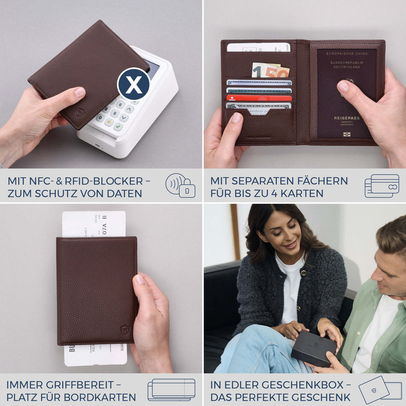 Reisepasshülle mit RFID-Schutz & 4 Kartenfächer (Genarbt)