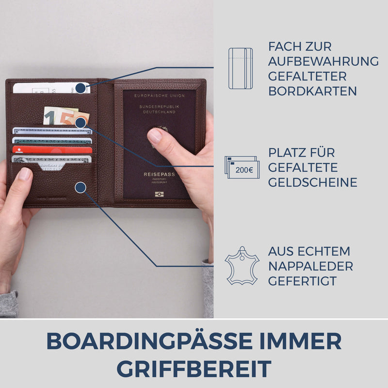 Reisepasshülle mit RFID-Schutz & 4 Kartenfächer (Genarbt)