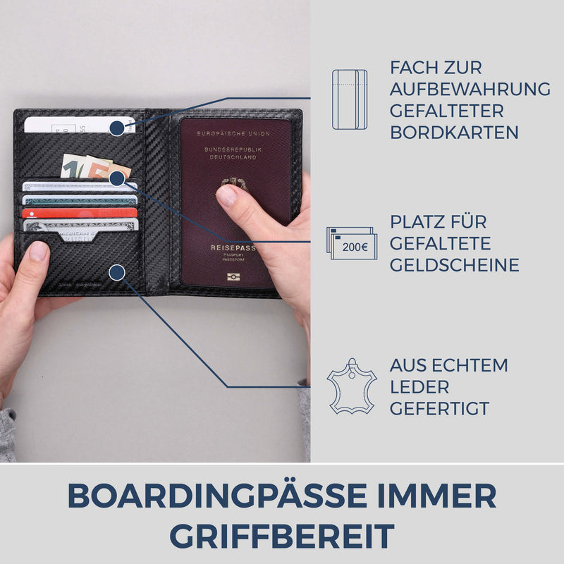 Reisepasshülle mit RFID-Schutz & 4 Kartenfächer (Carbon)