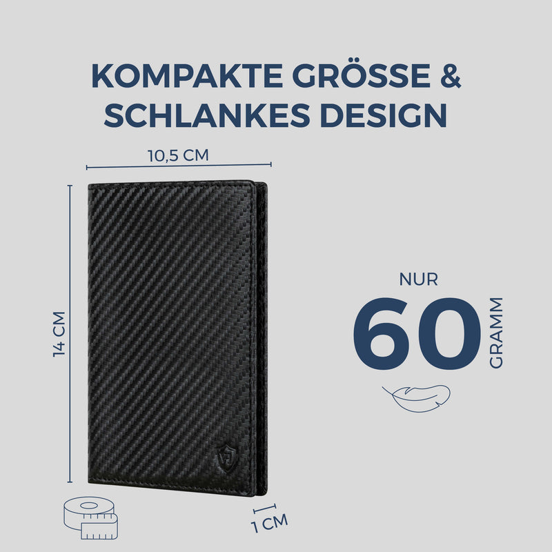 Reisepasshülle mit RFID-Schutz & 4 Kartenfächer (Carbon)