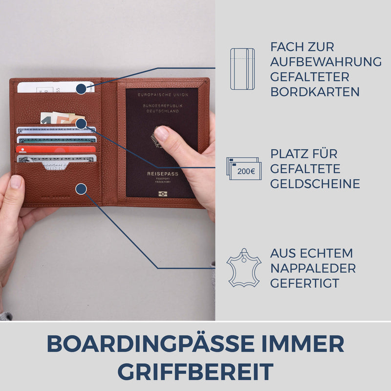 Reisepasshülle mit RFID-Schutz & 4 Kartenfächer (Genarbt)