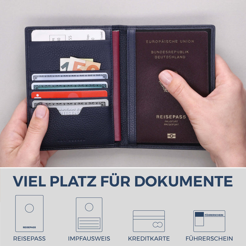 Reisepasshülle mit RFID-Schutz & 4 Kartenfächer (Genarbt)