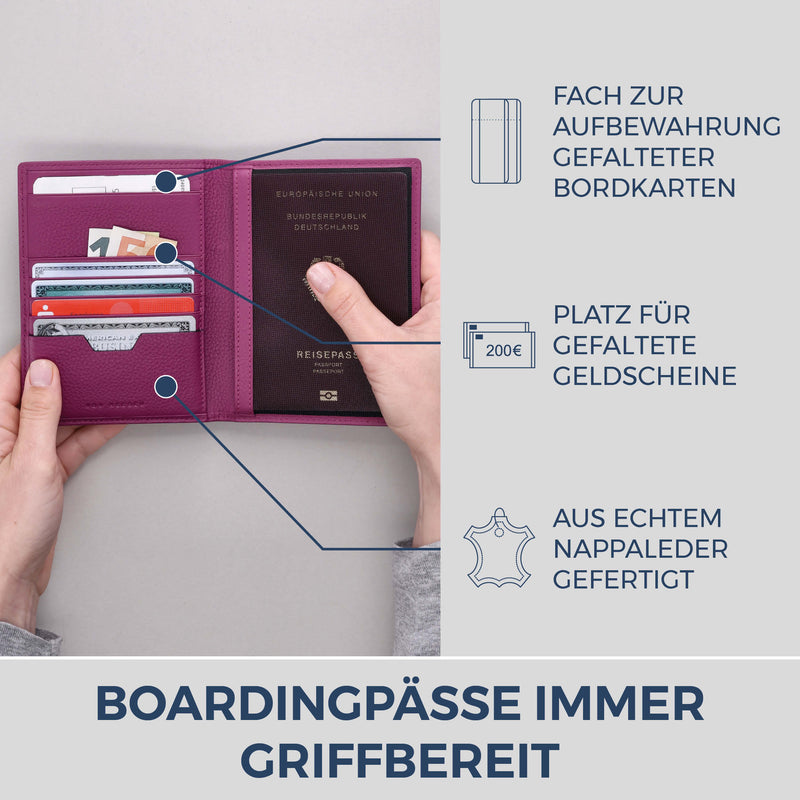 Reisepasshülle mit RFID-Schutz & 4 Kartenfächer (Genarbt)