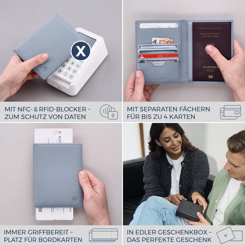 Reisepasshülle mit RFID-Schutz & 4 Kartenfächer (Genarbt)