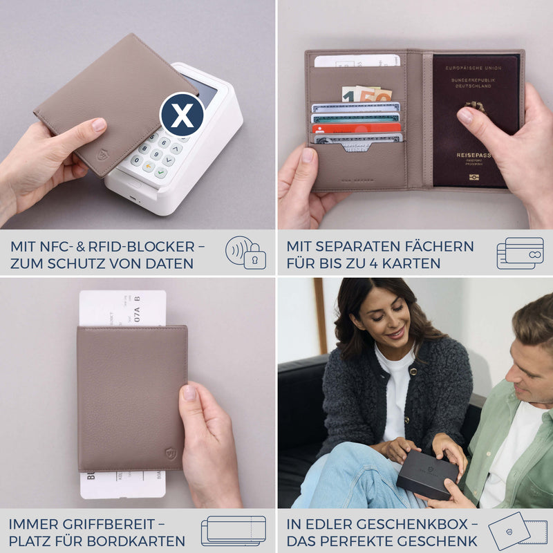 Reisepasshülle mit RFID-Schutz & 4 Kartenfächer (Genarbt)