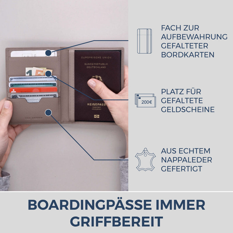 Reisepasshülle mit RFID-Schutz & 4 Kartenfächer (Genarbt)