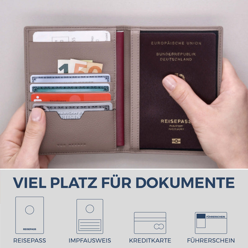 Reisepasshülle mit RFID-Schutz & 4 Kartenfächer (Genarbt)