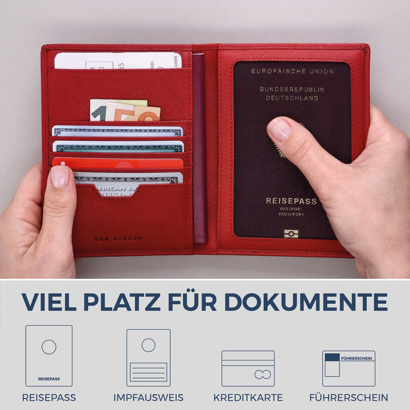 Reisepasshülle mit RFID-Schutz & 4 Kartenfächer (Saffiano)