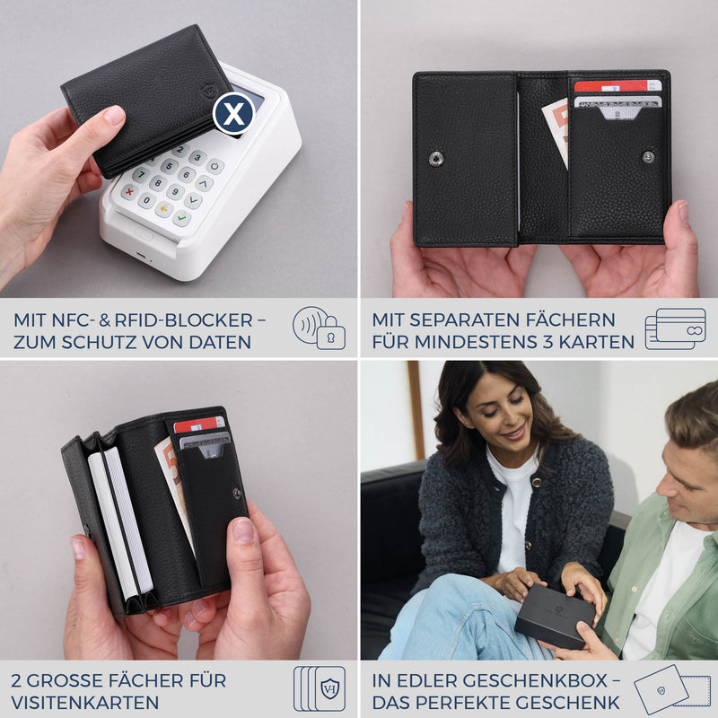 Visitenkartenetui mit RFID-Schutz & 4 Kartenfächer (Genarbt)