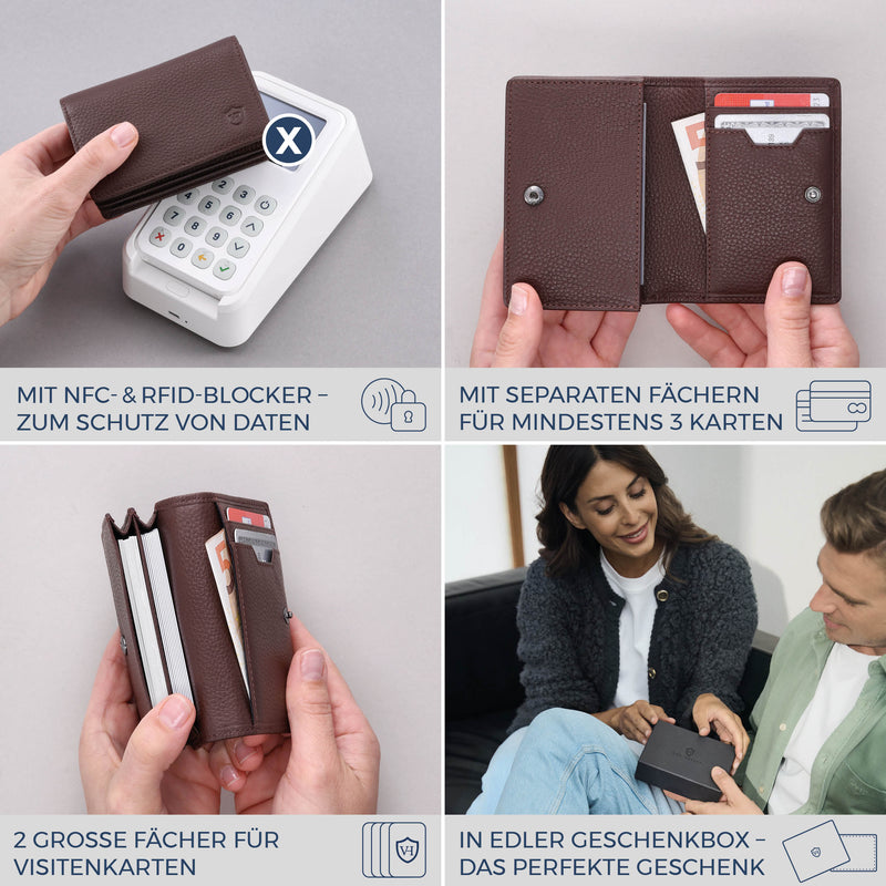 Visitenkartenetui mit RFID-Schutz & 4 Kartenfächer (Genarbt)