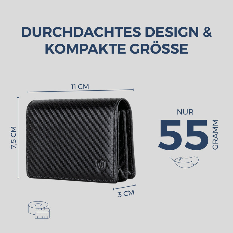 Visitenkartenetui mit RFID-Schutz & 4 Kartenfächer (Carbon)