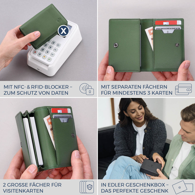 Visitenkartenetui mit RFID-Schutz & 4 Kartenfächer (Genarbt)