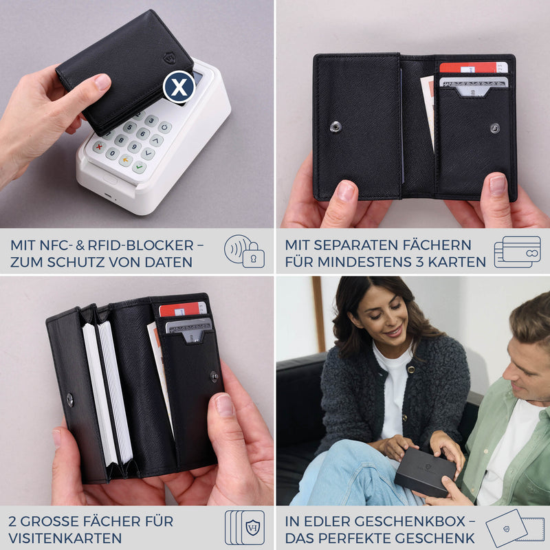 Visitenkartenetui mit RFID-Schutz & 4 Kartenfächer (Saffiano)