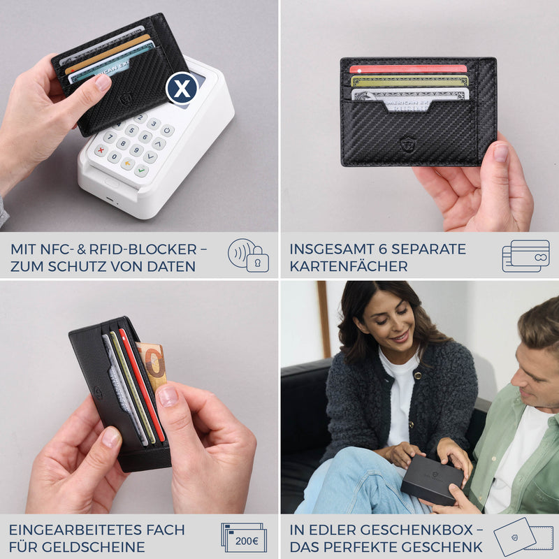 Kartenetui mit RFID-Schutz & 8 Kartenfächer (Carbon)