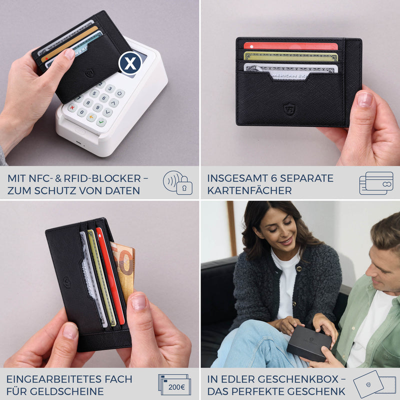 Kartenetui mit RFID-Schutz & 8 Kartenfächer (Saffiano)