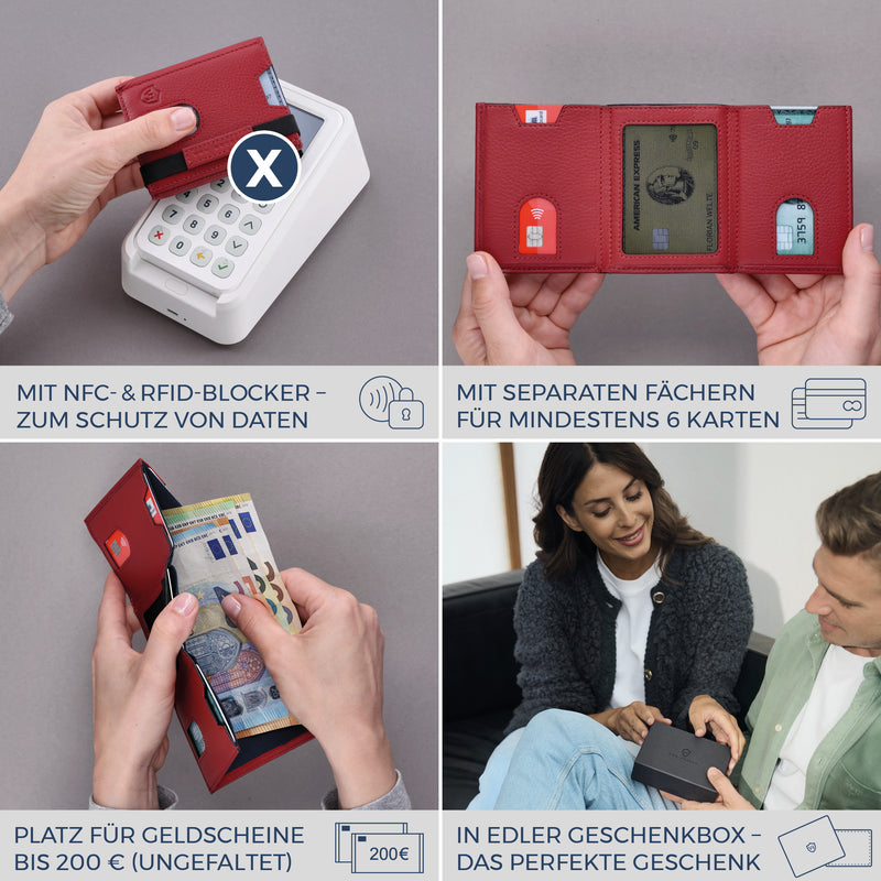 Slim Wallet mit RFID-Schutz & 6 Kartenfächer (Genarbt)