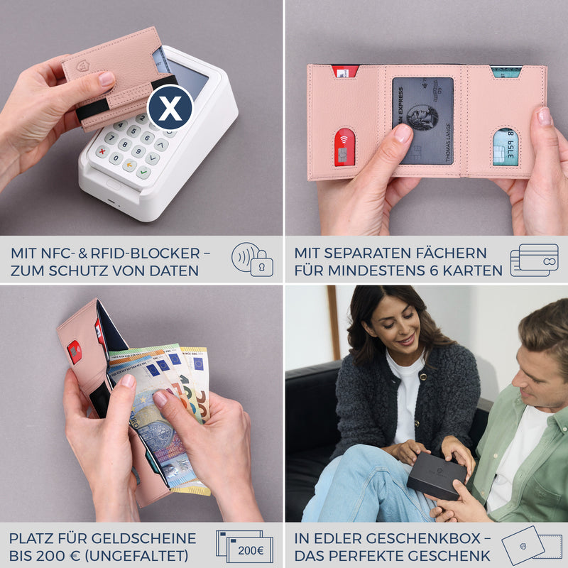 Slim Wallet mit RFID-Schutz & 6 Kartenfächer (Genarbt)