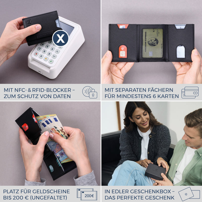 Slim Wallet mit RFID-Schutz & 6 Kartenfächer (Saffiano)