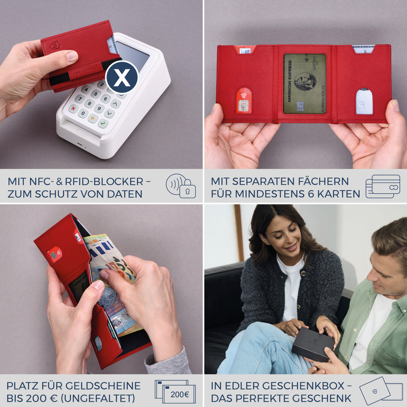 Slim Wallet mit RFID-Schutz & 6 Kartenfächer (Saffiano)