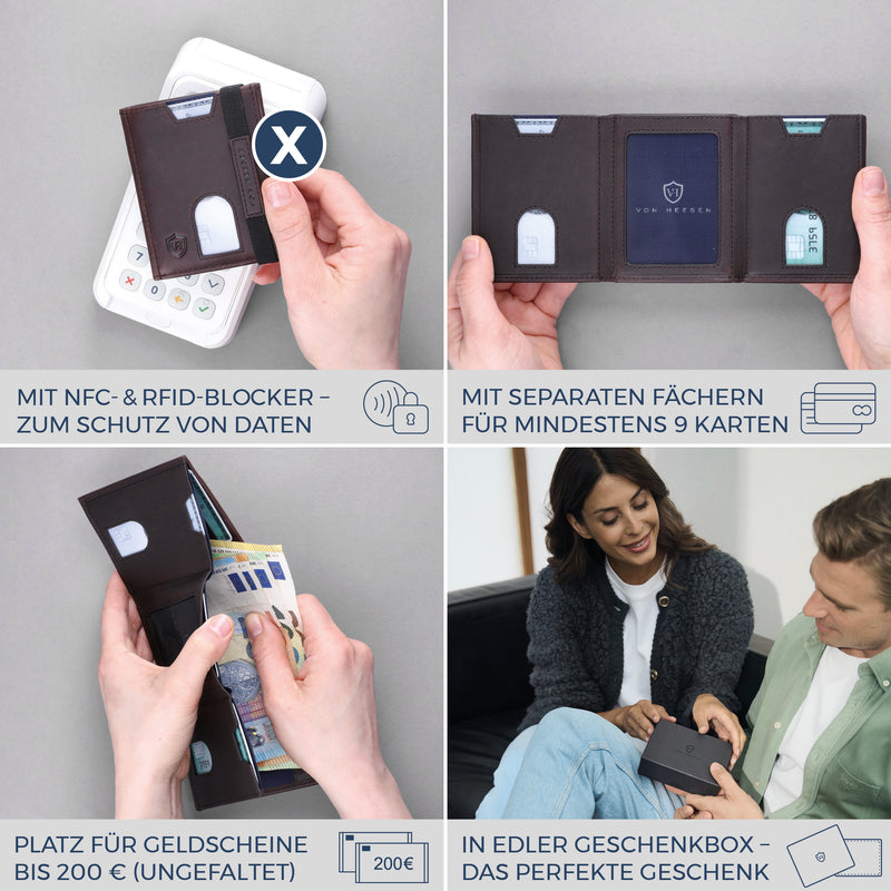 Slim Wallet mit RFID-Schutz & 6 Kartenfächer (Waxy)