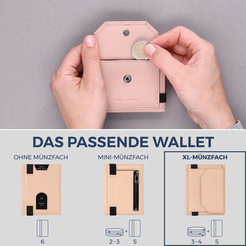 Slim Wallet mit RFID-Schutz, 5 Kartenfächer & XL-Münzfach (Genarbt)