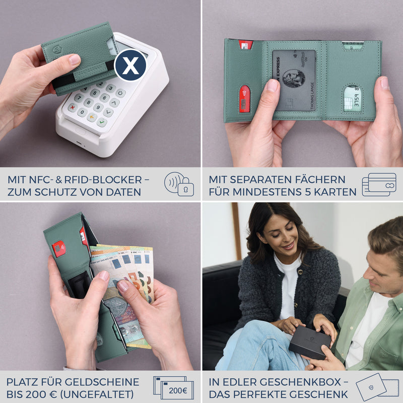 Slim Wallet mit RFID-Schutz, 5 Kartenfächer & XL-Münzfach (Genarbt)