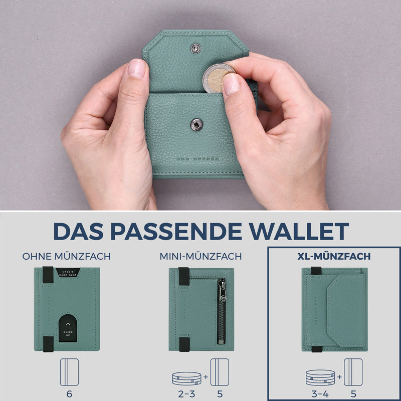 Slim Wallet mit RFID-Schutz, 5 Kartenfächer & XL-Münzfach (Genarbt)