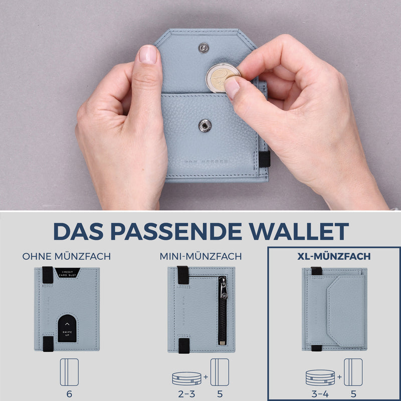 Slim Wallet mit RFID-Schutz, 5 Kartenfächer & XL-Münzfach (Genarbt)
