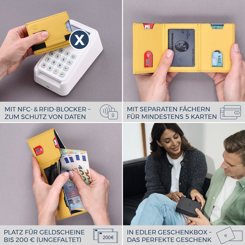 Slim Wallet mit RFID-Schutz, 5 Kartenfächer & XL-Münzfach (Genarbt)