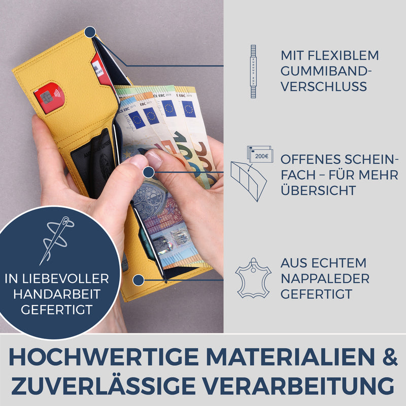 Slim Wallet mit RFID-Schutz, 5 Kartenfächer & XL-Münzfach (Genarbt)