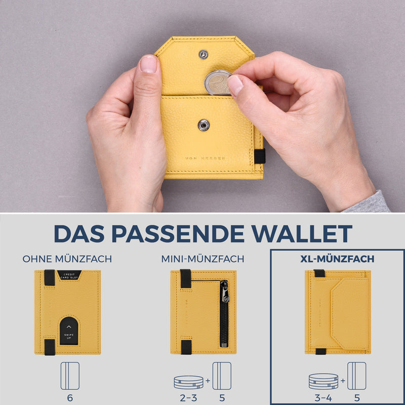 Slim Wallet mit RFID-Schutz, 5 Kartenfächer & XL-Münzfach (Genarbt)