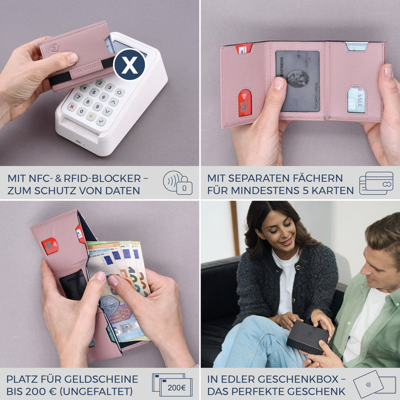 Slim Wallet mit RFID-Schutz, 5 Kartenfächer & XL-Münzfach (Genarbt)