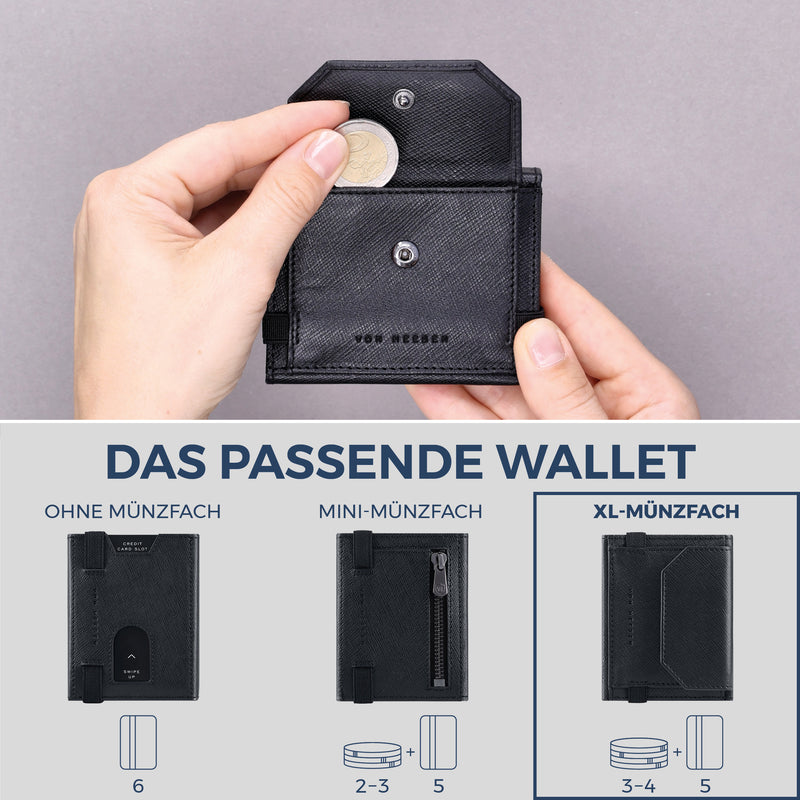 Slim Wallet mit RFID-Schutz, 5 Kartenfächer & XL-Münzfach (Saffiano)