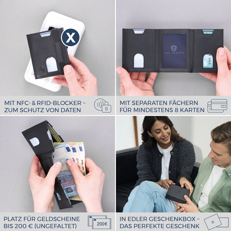 Slim Wallet mit RFID-Schutz, 5 Kartenfächer & XL-Münzfach (Waxy)
