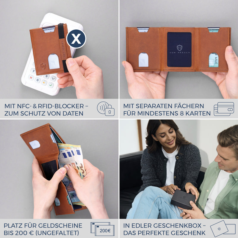 Slim Wallet mit RFID-Schutz, 5 Kartenfächer & XL-Münzfach (Waxy)
