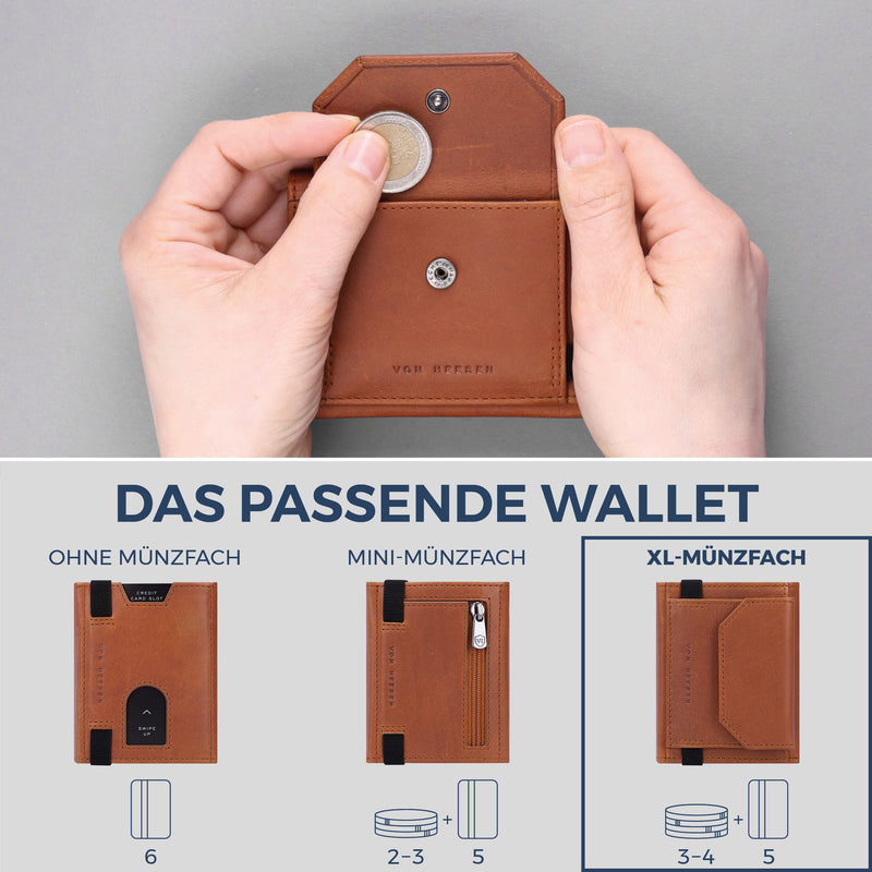 Slim Wallet mit RFID-Schutz, 5 Kartenfächer & XL-Münzfach (Waxy)