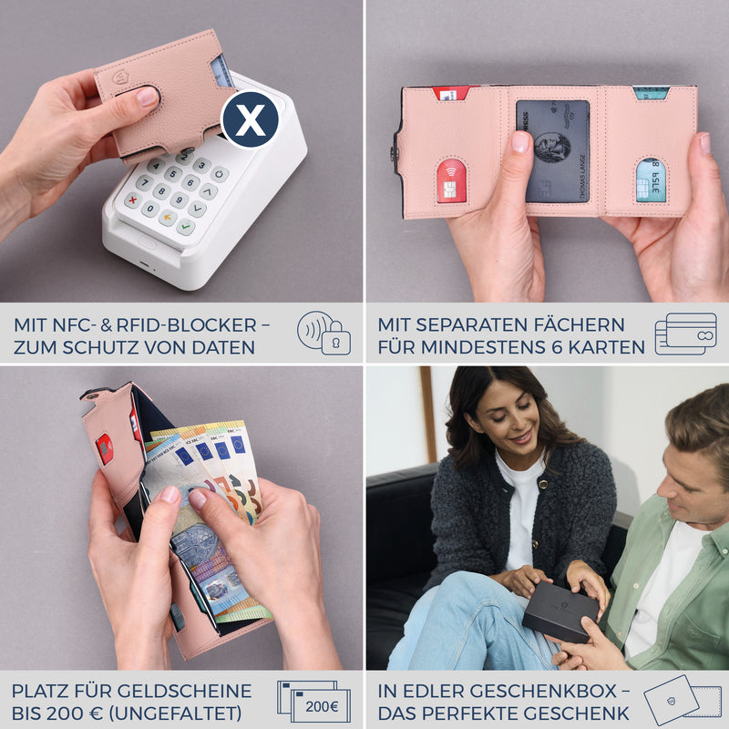 Slim Wallet mit RFID-Schutz & 6 Kartenfächer (Genarbt)