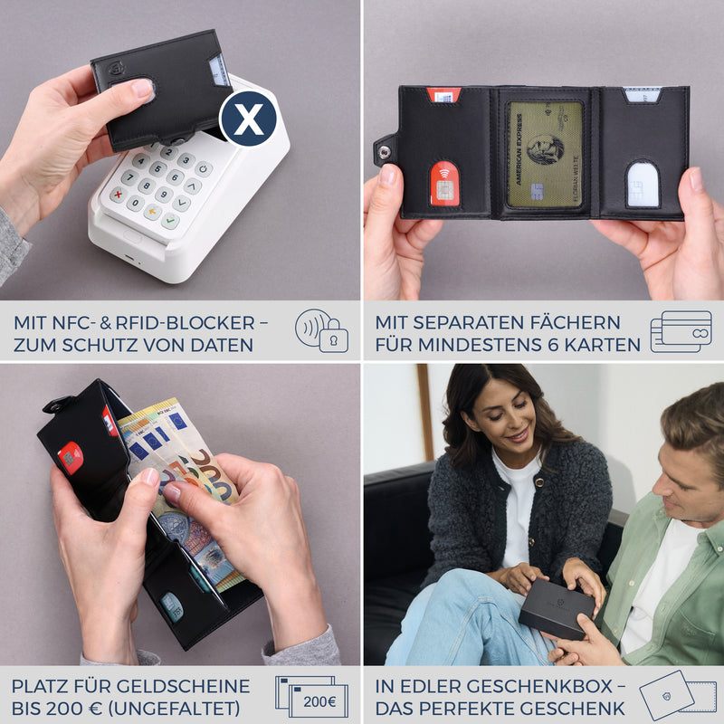 Slim Wallet mit RFID-Schutz & 6 Kartenfächer (Glatt)