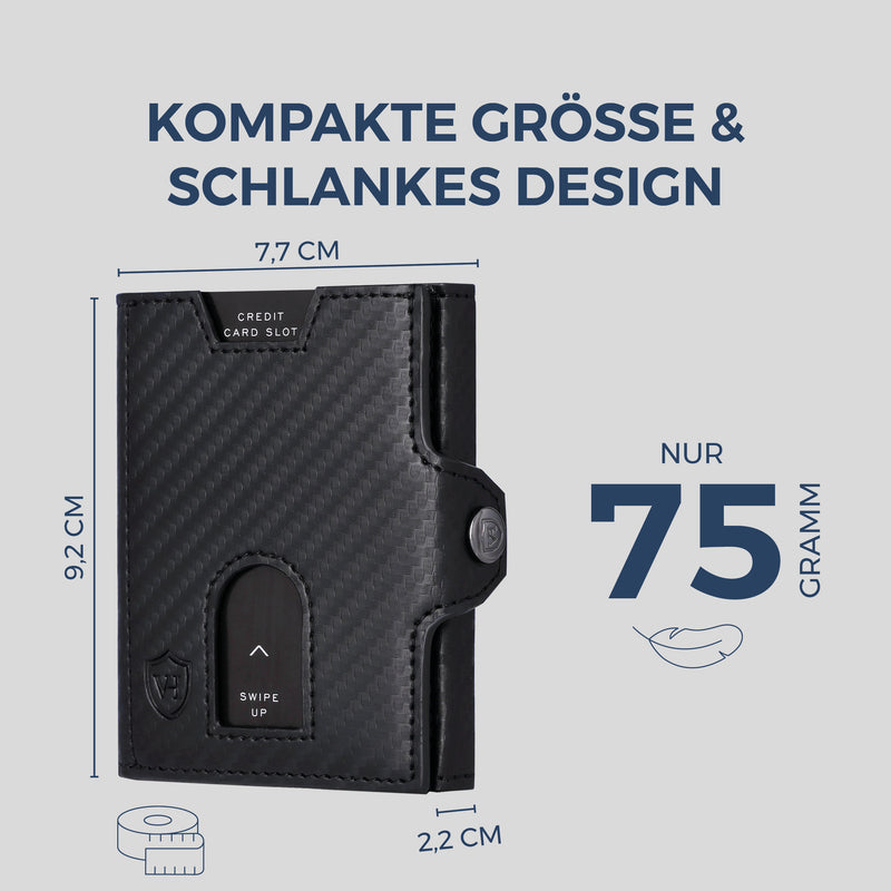 Slim Wallet mit RFID-Schutz, 5 Kartenfächer & Mini-Münzfach (Carbon)