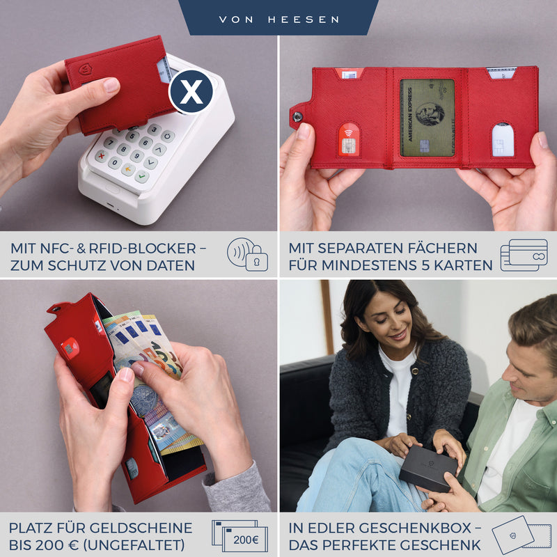 Slim Wallet mit RFID-Schutz, 5 Kartenfächer & Mini-Münzfach (Saffiano)