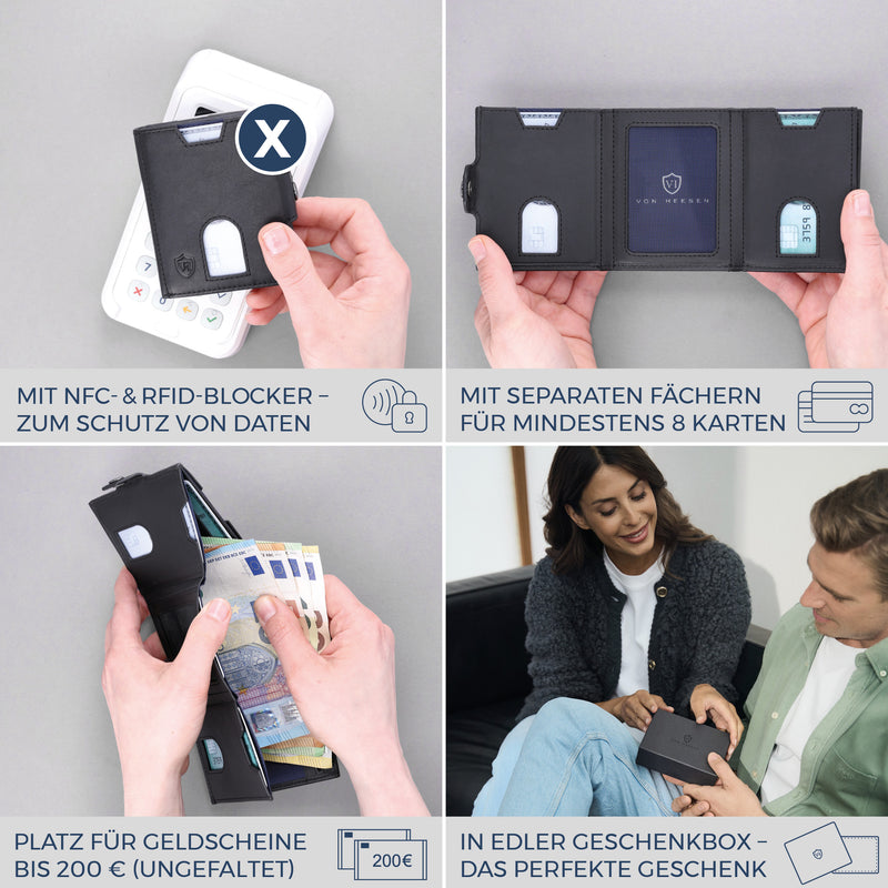 Slim Wallet mit RFID-Schutz, 5 Kartenfächer & Mini-Münzfach (Waxy)