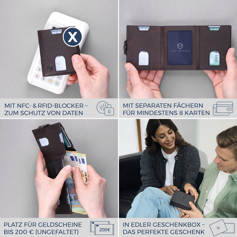 Slim Wallet mit RFID-Schutz, 5 Kartenfächer & Mini-Münzfach (Waxy)