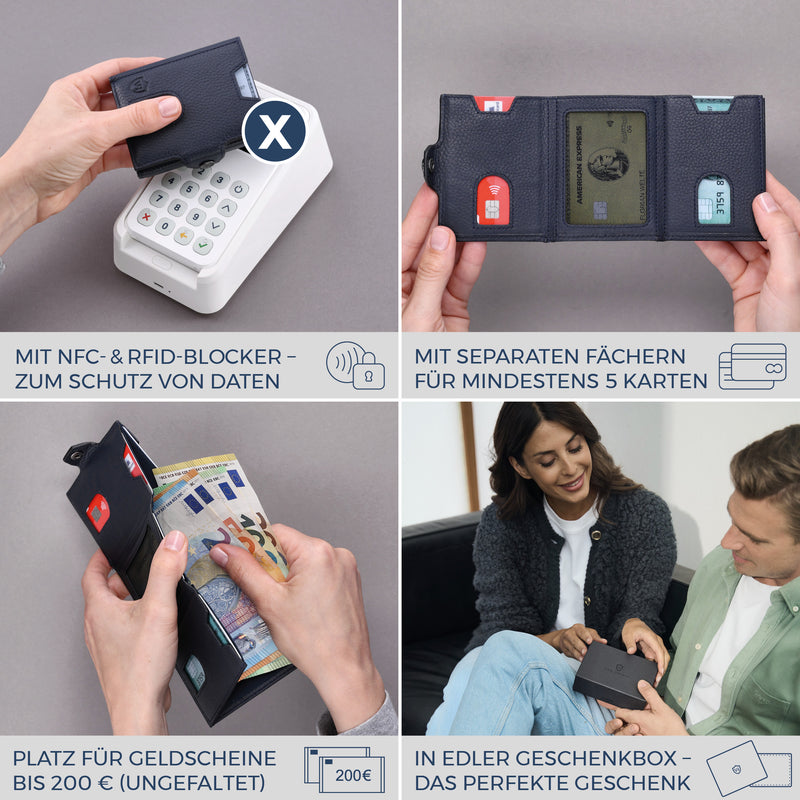 Slim Wallet mit RFID-Schutz, 5 Kartenfächer & XL-Münzfach (Genarbt)