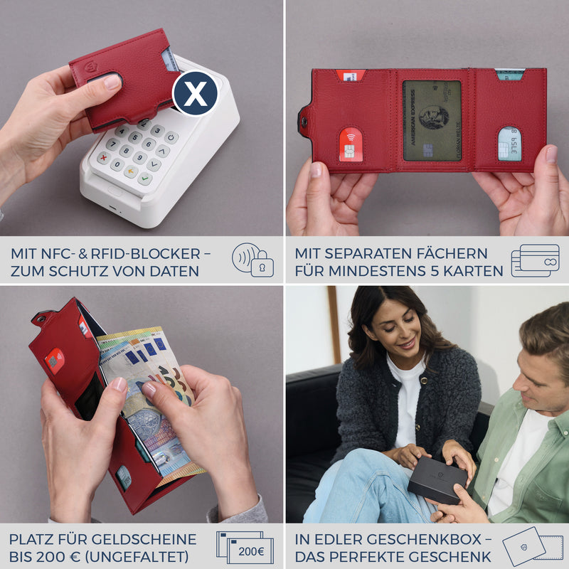 Slim Wallet mit RFID-Schutz, 5 Kartenfächer & XL-Münzfach (Genarbt)