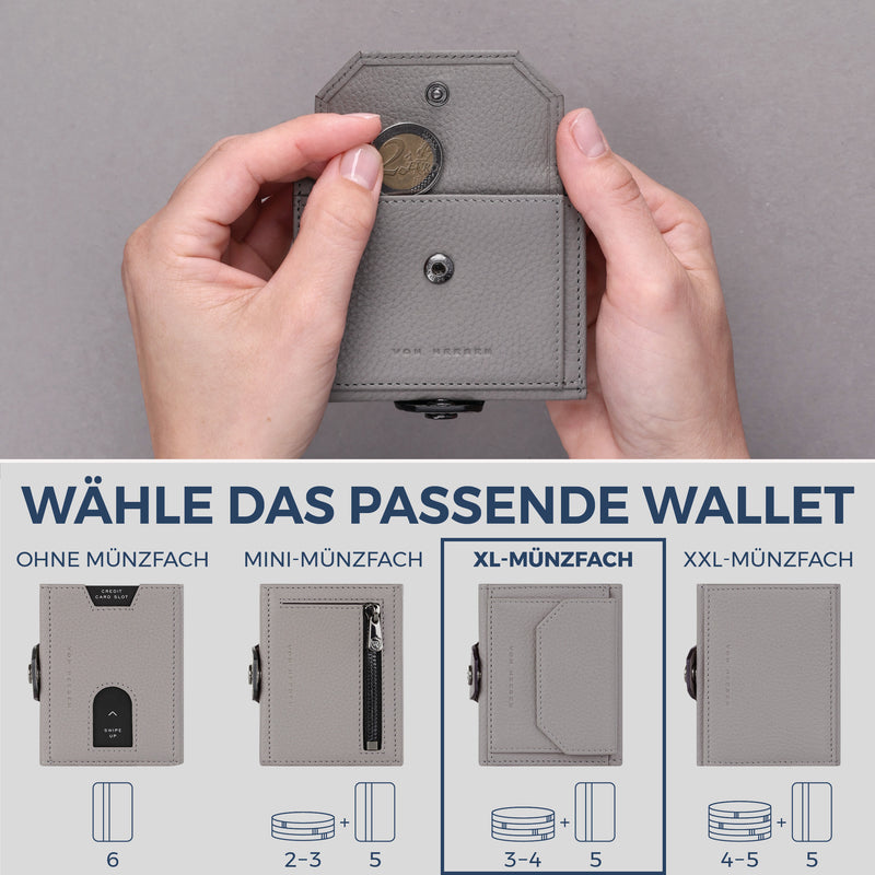 Slim Wallet mit RFID-Schutz, 5 Kartenfächer & XL-Münzfach (Genarbt)