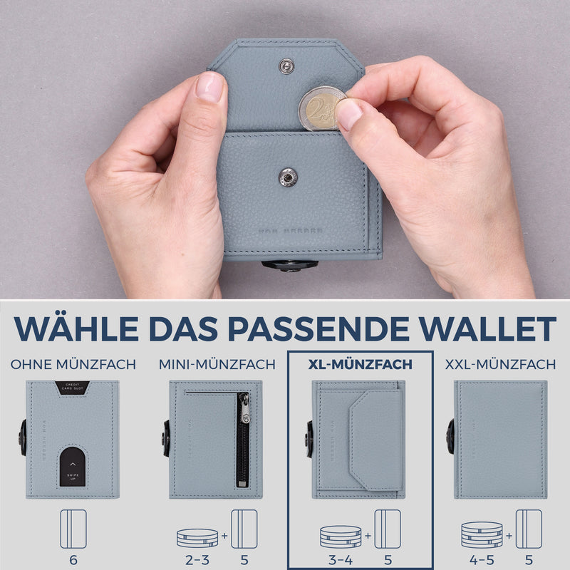 Slim Wallet mit RFID-Schutz, 5 Kartenfächer & XL-Münzfach (Genarbt)